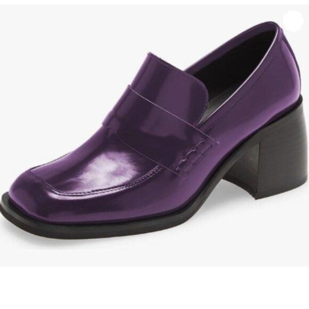 Milooey shoes Women's Platform Chunky Loafers Mid Heel Penny Loafers Purple Shoe